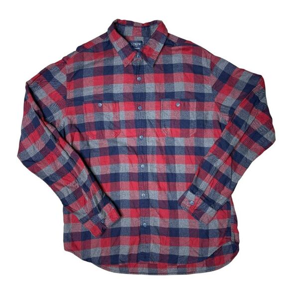 J.Crew Flannel Plaid Long Sleeve Button Down Red Blue Gray Size XL - Picture 2 of 6